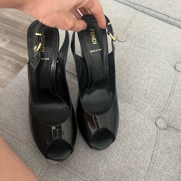 Fendi Shoes Slingback Pumps Bow Black Patent Leather Sz 40